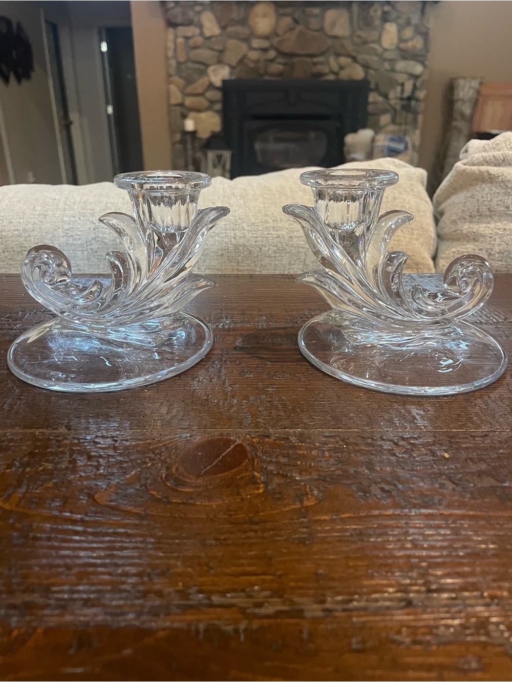 Clear Glass Scroll Candleholders - Elegant Home Accent
